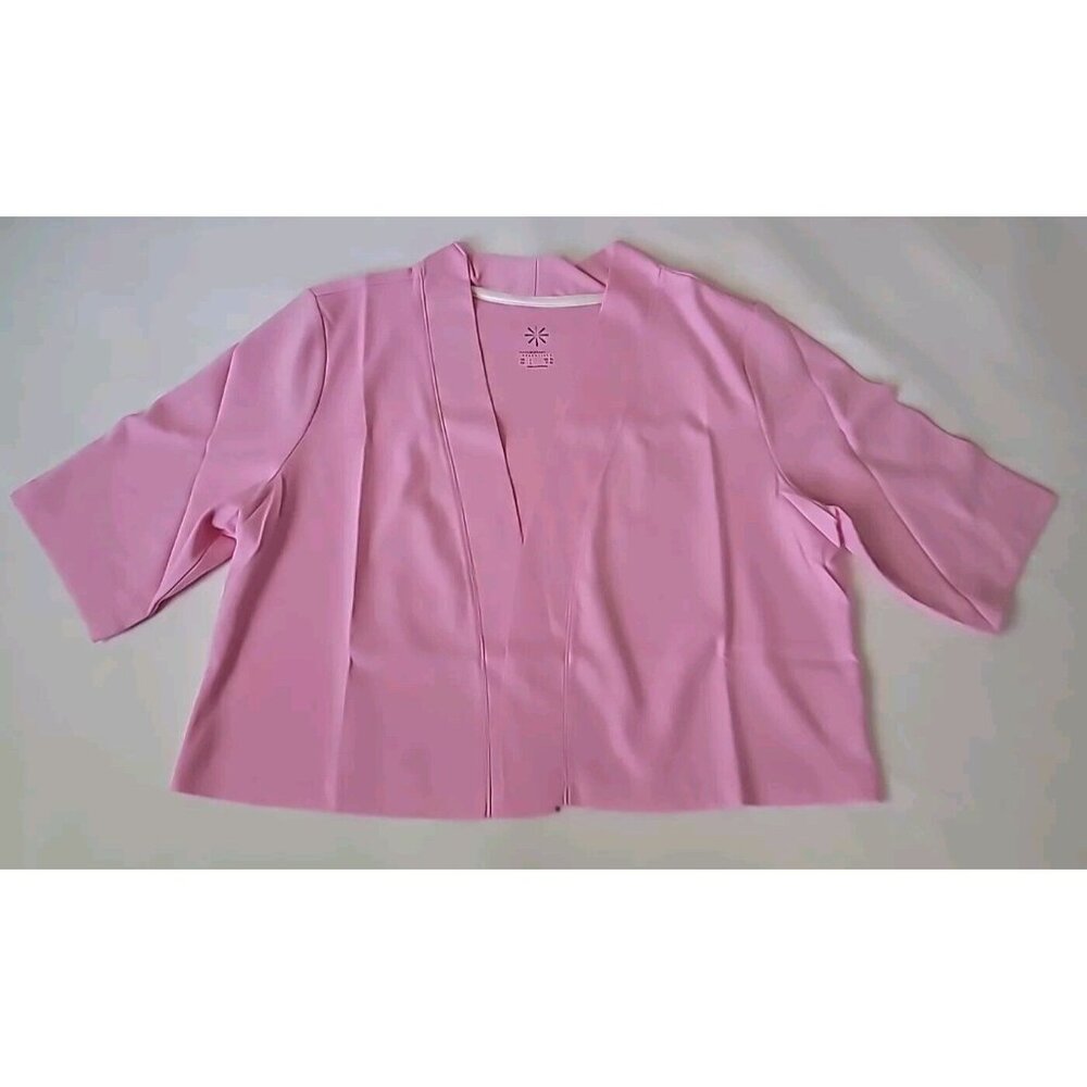 Isaac Mizrahi Live Cardigan Crop Top Sz L Pink Short Sleeves Collarless V-Neck